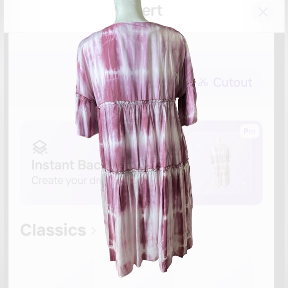 TIE DYE V NECK SHORT RUFFLE SLEEVE MIDI DRESS - PINK/WHITE - Picture 2 of 7